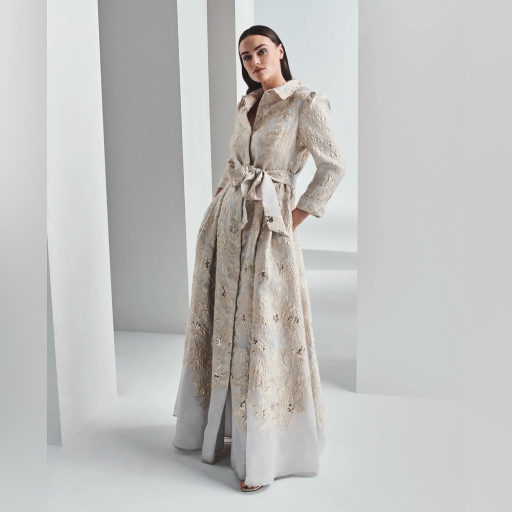 Metallic Brocade Shirtdress Gown in Gold